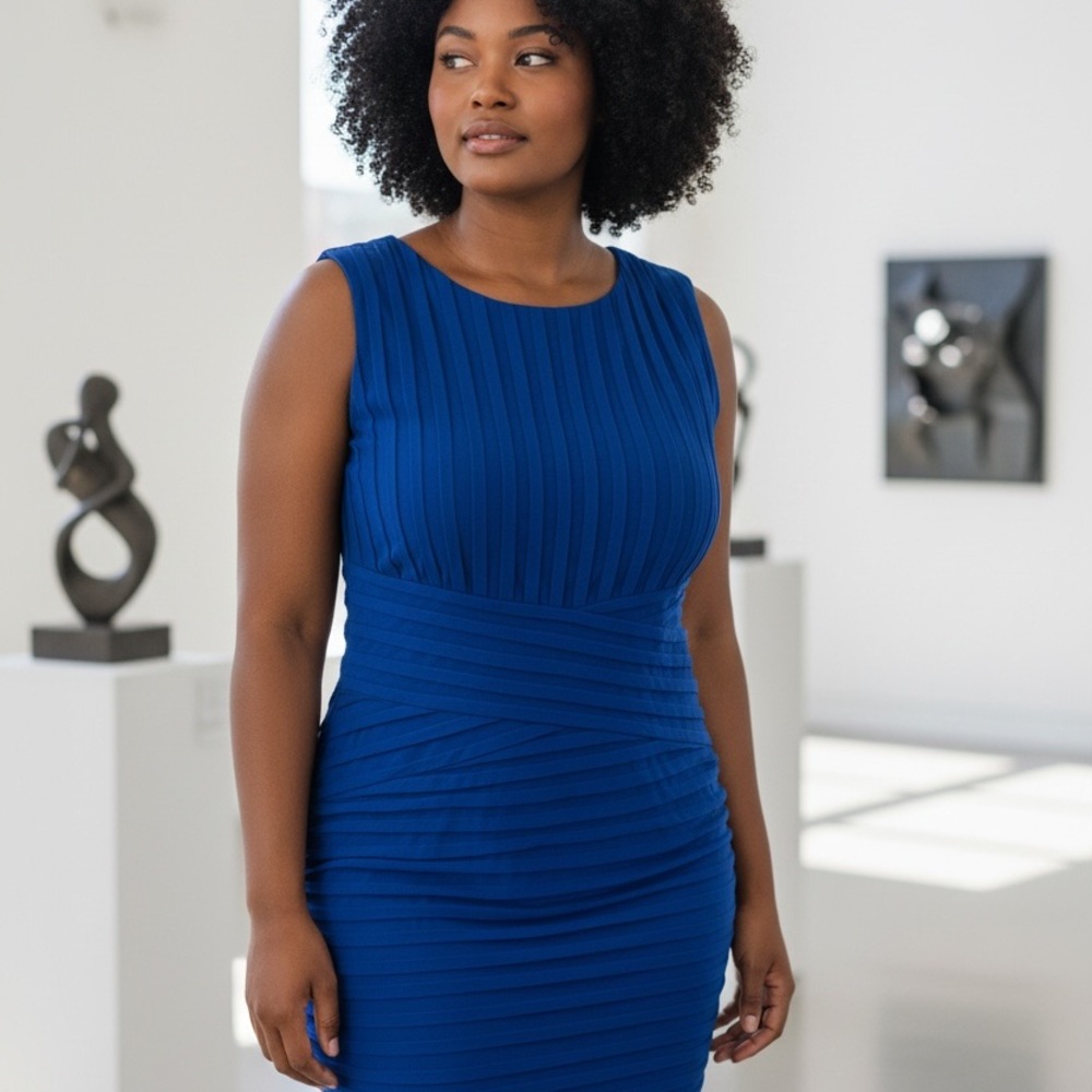 Scarlett Nite Royal Blue Pleated Sheath Dress Size 16 Sleeveless Cocktail Party